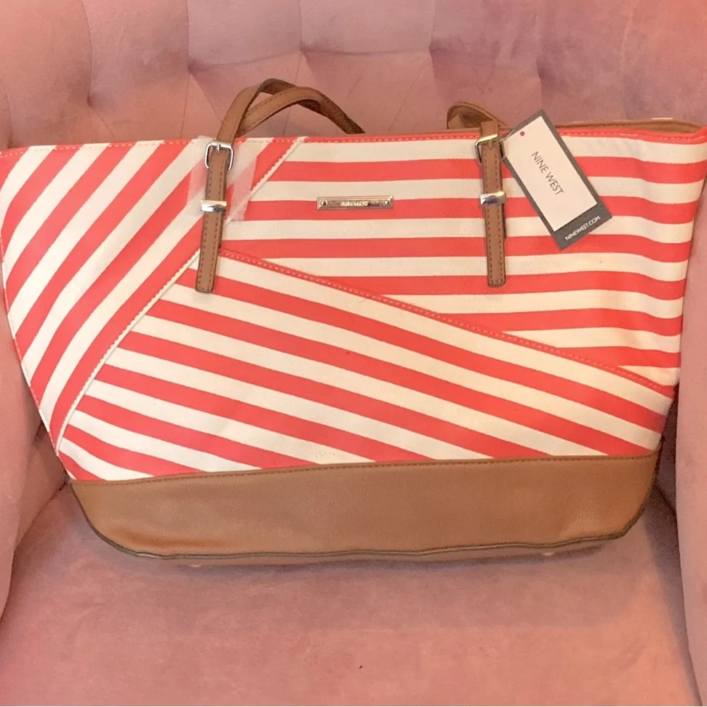 Nine West Coral Line Pattern Tote Bag with coin purse
